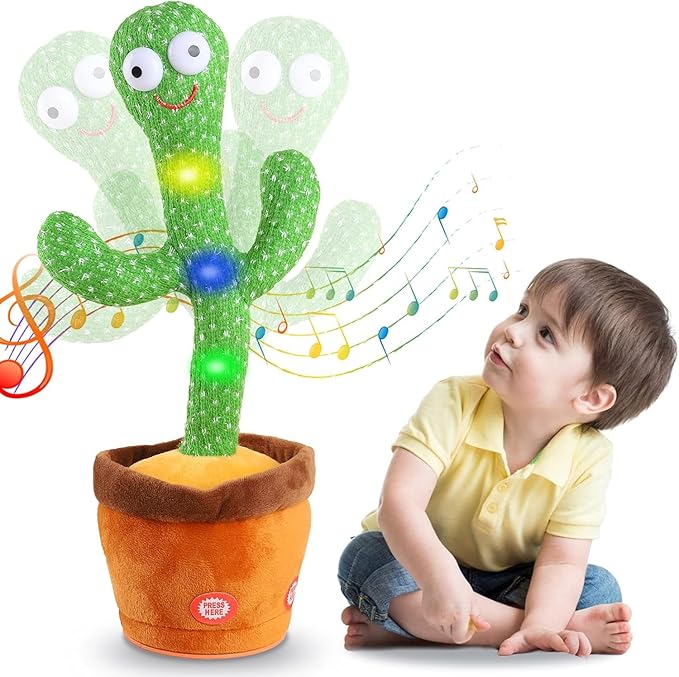 DANCING CACTUS; Dancing Talking Cactus Toys for Baby Boys and Girls, Singing Mimicking Recording Repeating What You Say Sunny Cactus Toy with 120 English Songs Smart Toy