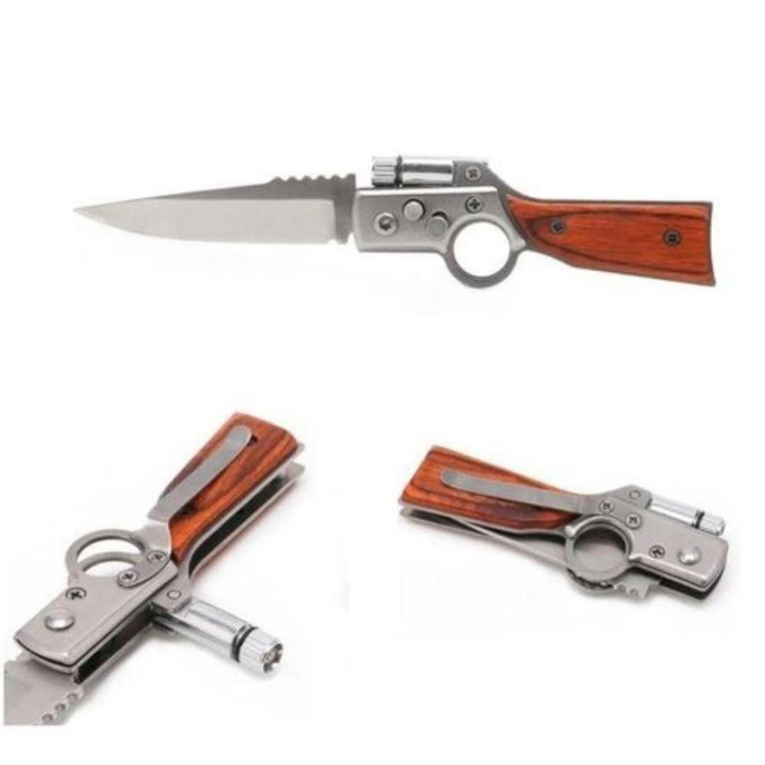 Foldable camping knife with a torch