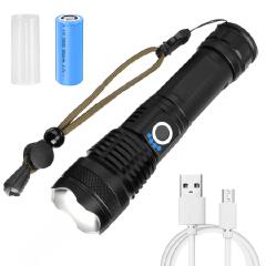 Super Bright LED P50 Rechargeable zooming torch with waterproof & power bank factor
