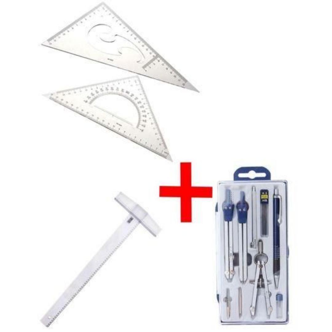 Engineering Technical drawing set free wooden T-square and set square