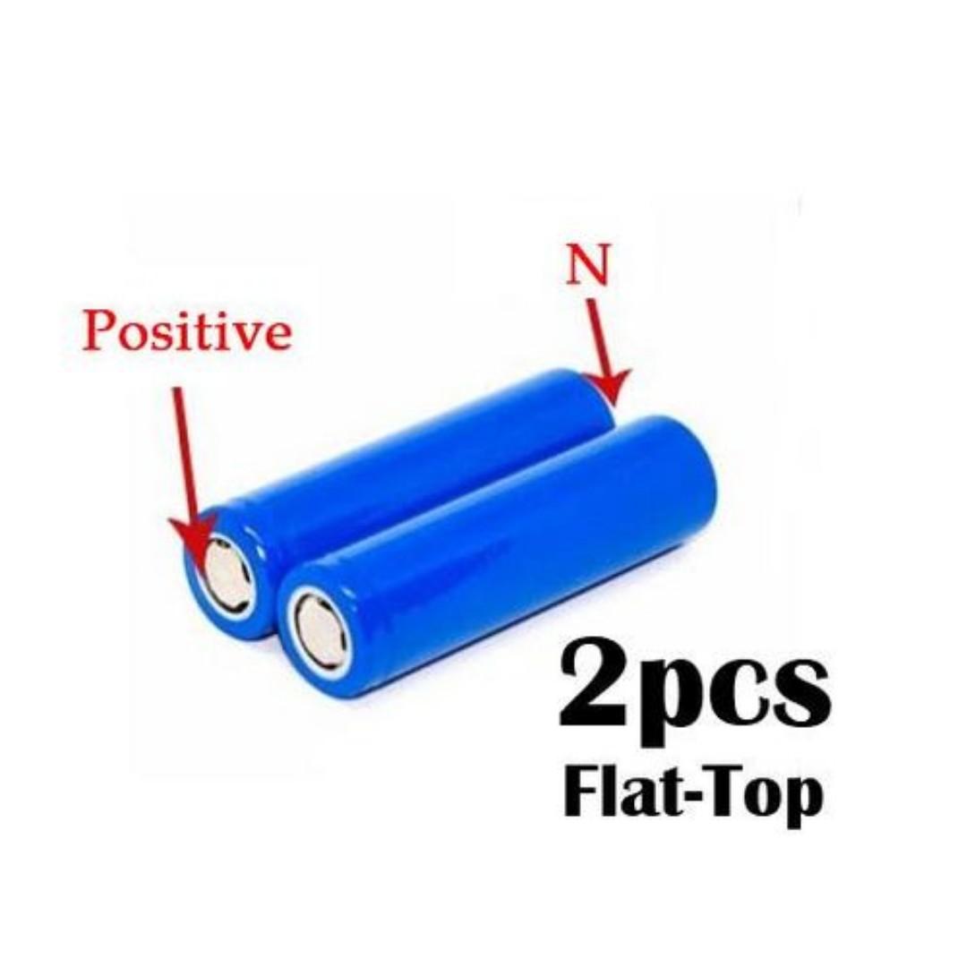 2 pcs 18650 lithium rechargeable batteries 3.7v cylindrical flat top battery