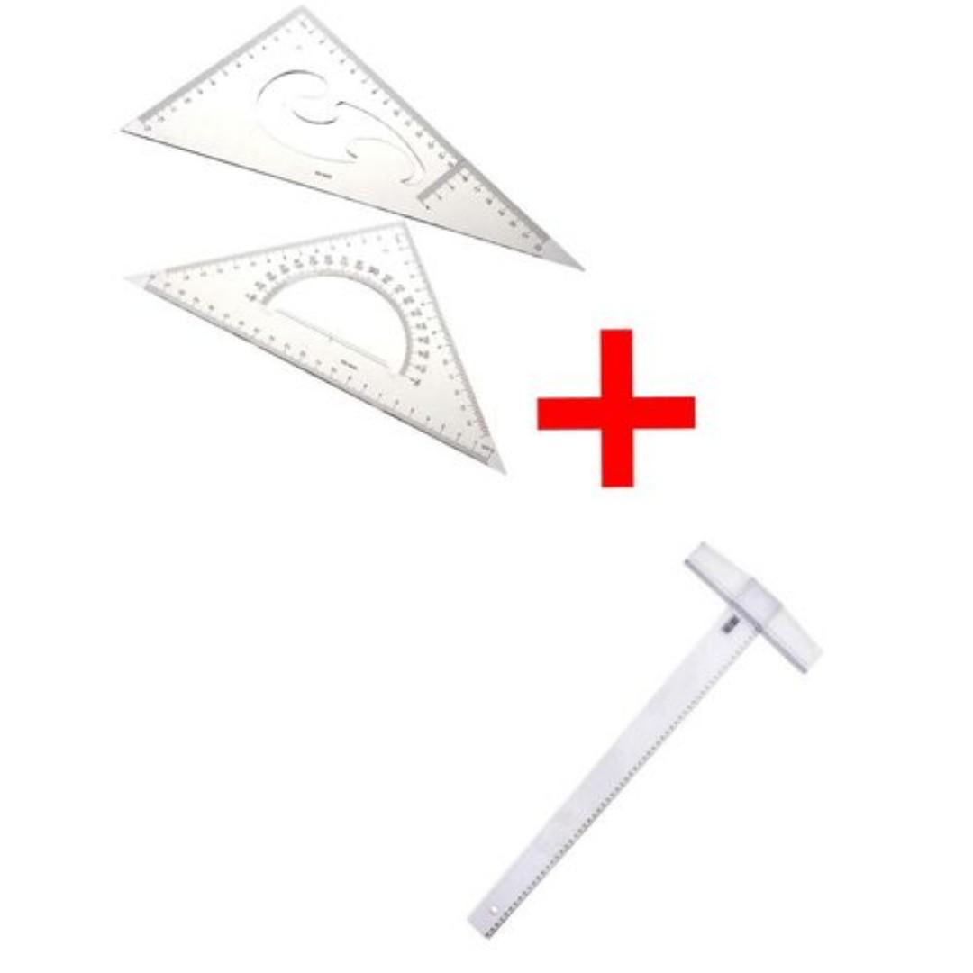 Wooden 60 cm T-square and free triangular set square 45* / 60*