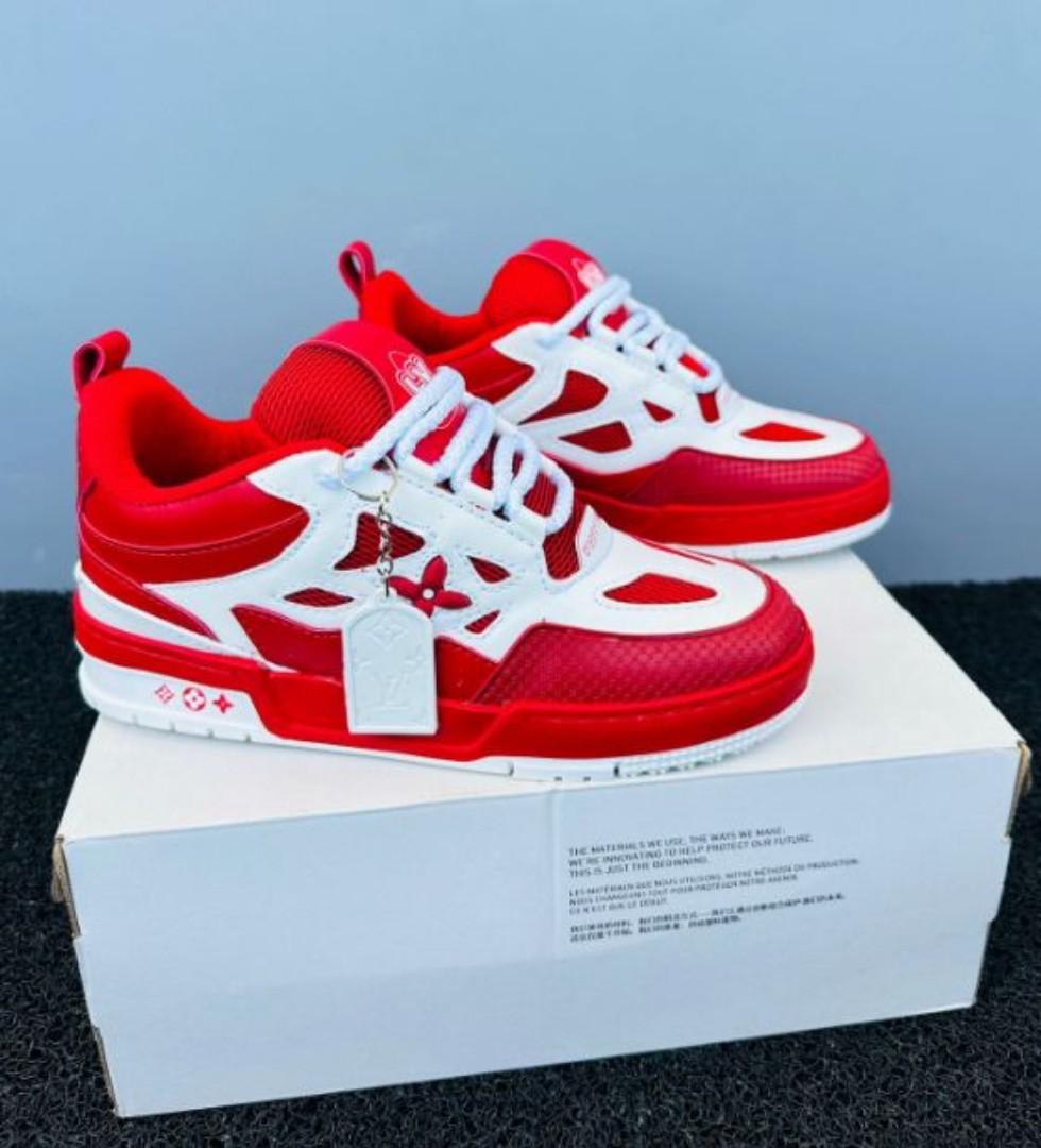 ORIGINAL LOUIS VUITTON SNEAKERS, LV SKATE , MULTI COLOUR WHITE AND RED TUNED AIR, HIGH QUALITY SNEAKERS. Best shop for Airforce, Air jordan, Airmax tn, Air force sneakers)