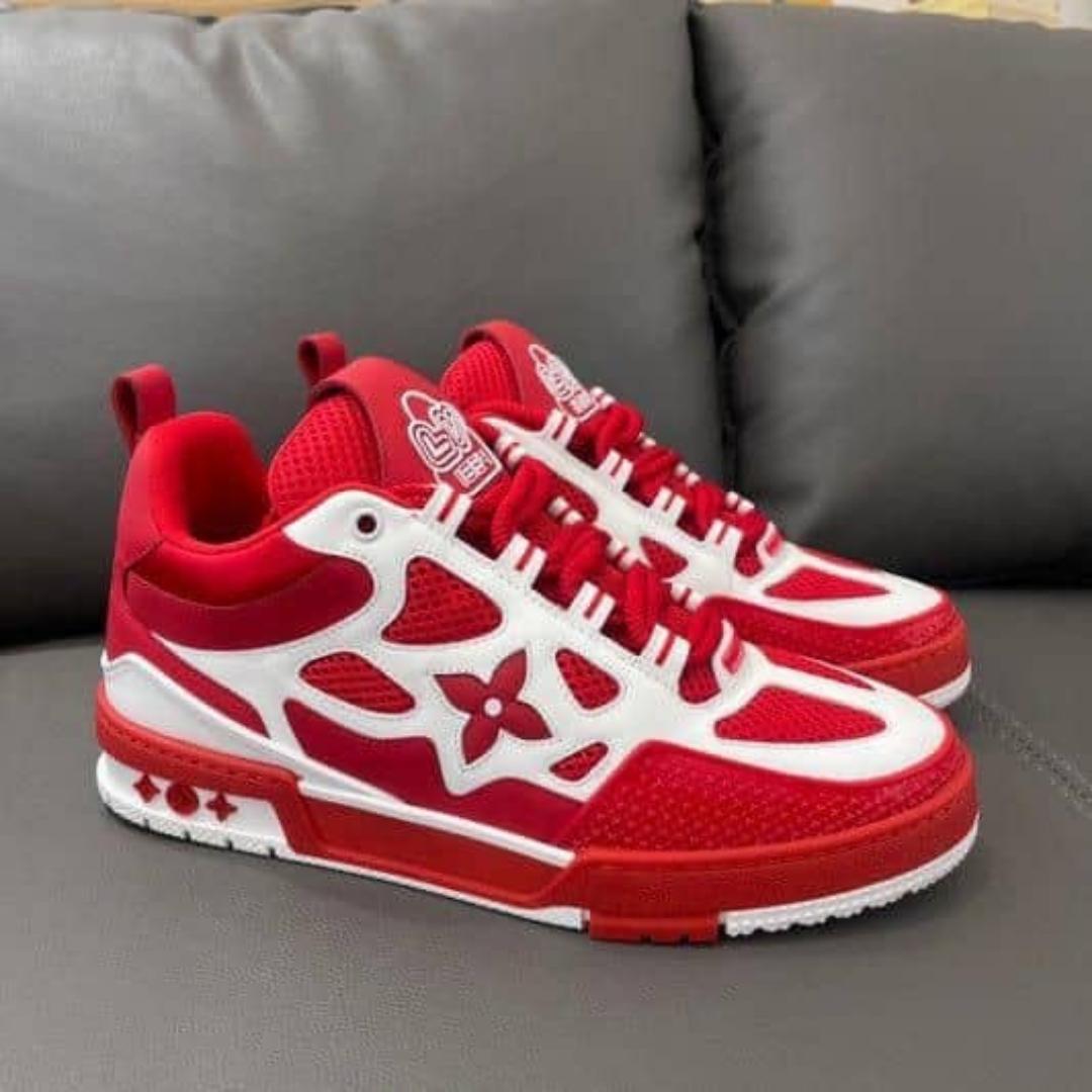 ORIGINAL LOUIS VUITTON SNEAKERS, LV SKATE , MULTI COLOUR WHITE AND RED TUNED AIR, HIGH QUALITY SNEAKERS. Best shop for Airforce, Air jordan, Airmax tn, Air force sneakers)