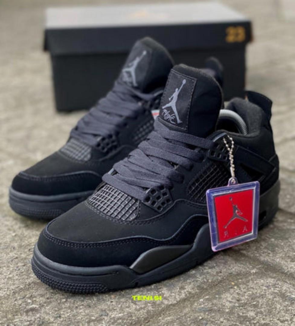 AIR JORDAN 4 RETRO "BLACK CAT" , BLACK AIR JORDAN 4 SNEAKERS, BLACK STYLISH SNEAKERS, AIR JORDAN RETRO SHOES