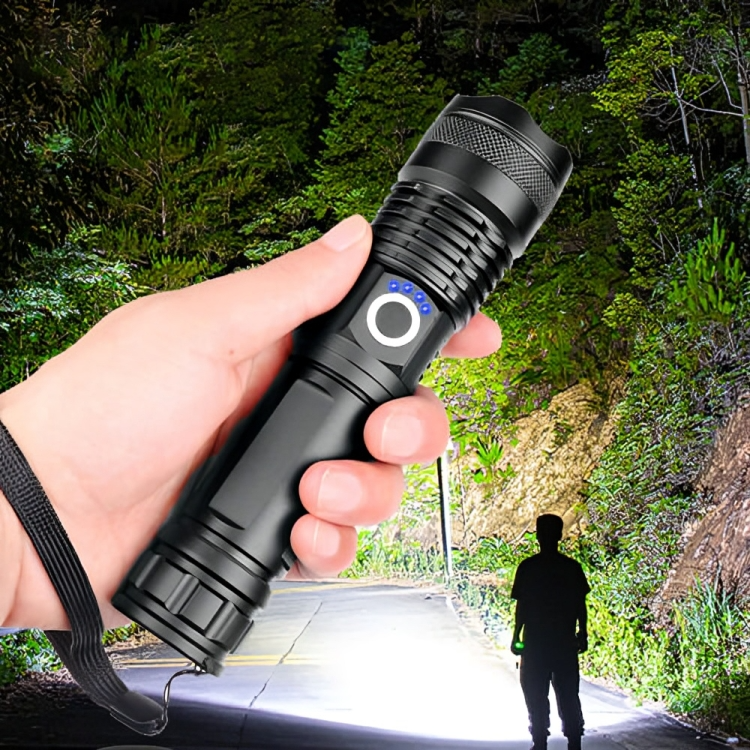 P50 LED TORCH ultra-bright 2000-lumen beam 10-hour runtime rechargeable 7800mAh PB 18650 3.7V battery zoomable light function outdoors p50 torch security p50 torch super bright