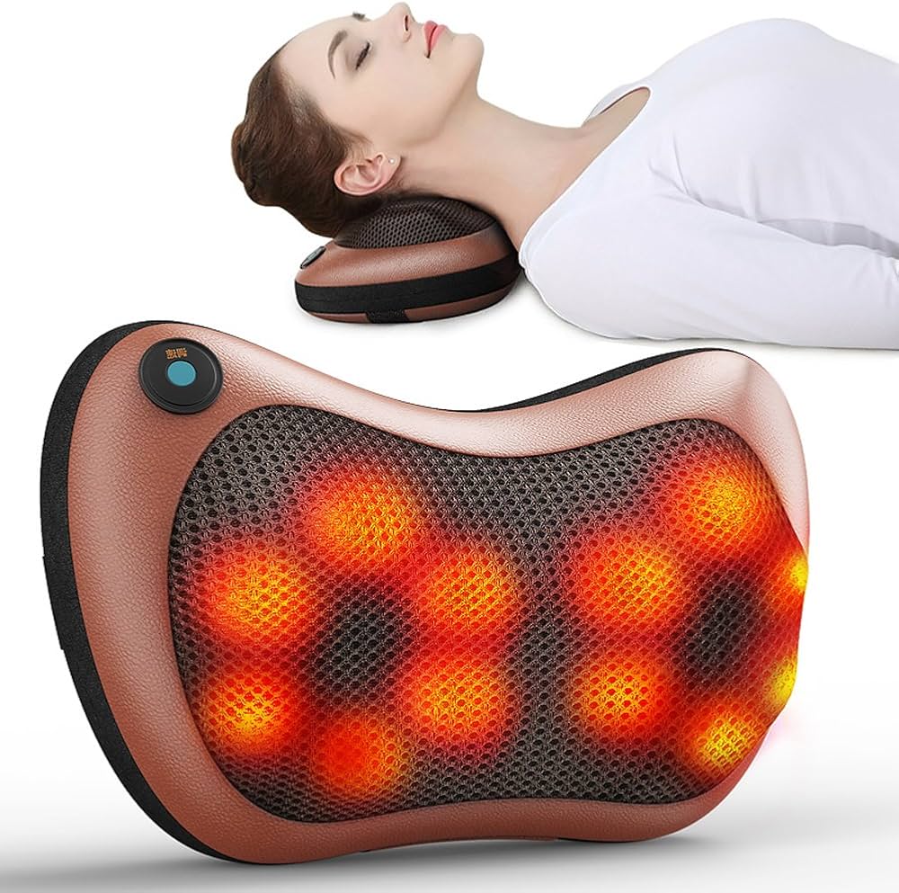 ORIGINAL Electric Pillow Massager for Neck, Back, Waist & Legs – Shiatsu Heat Therapy, Car & Home Use