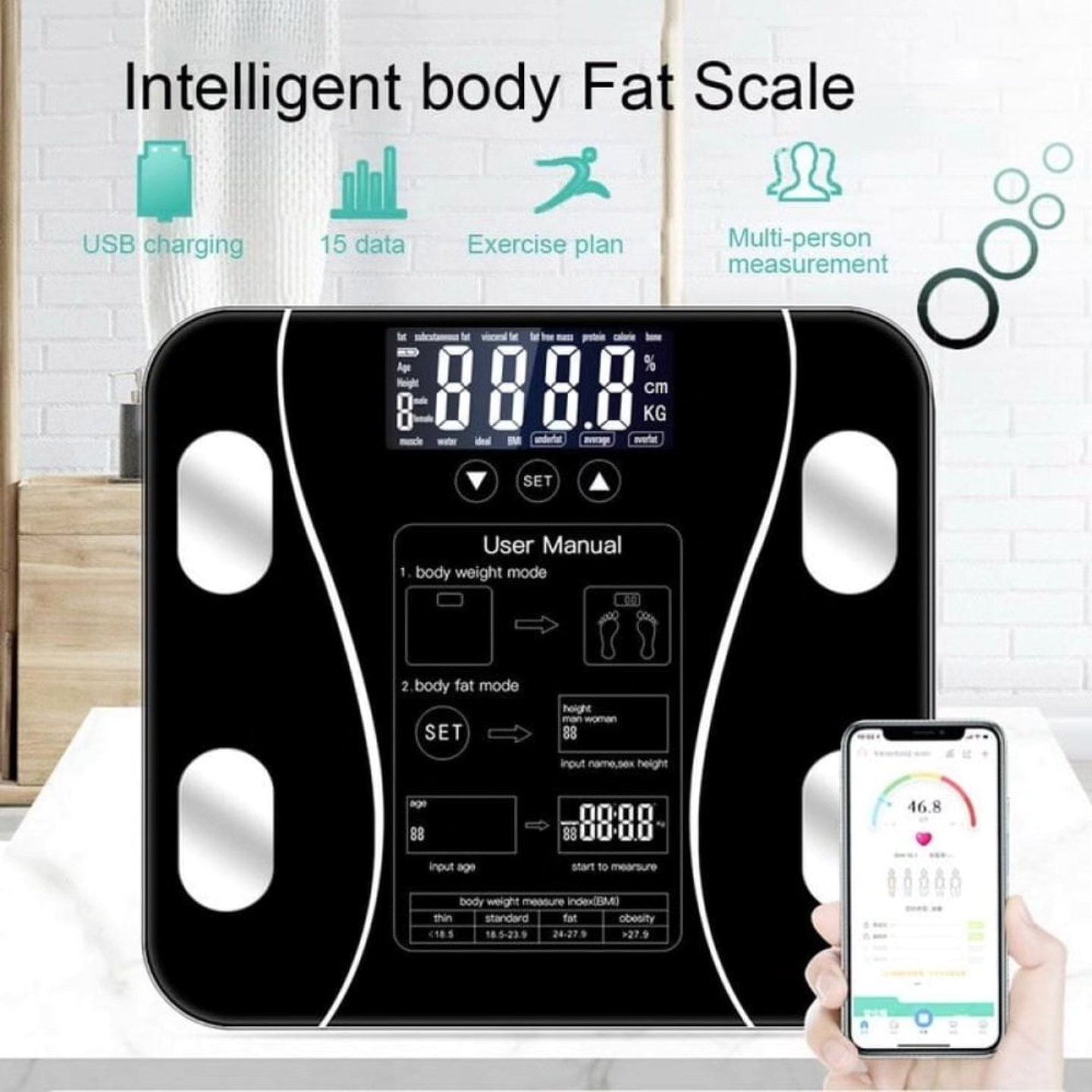 ORIGINAL Smart Bluetooth Digital Body Weight and Fat Scale – Wireless Bathroom Scale with Body Composition Analyzer, BMI Monitor, and Smartphone App for Health Tracking