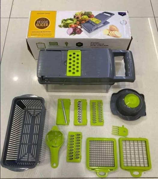 ORIGINAL 13-in-1 Professional Vegetable Chopper & Onion Dicer – Versatile Mandolin Slicer with Adjustable Blades, Multi-Purpose Food Cutter, and Convenient Storage Container (Grey)