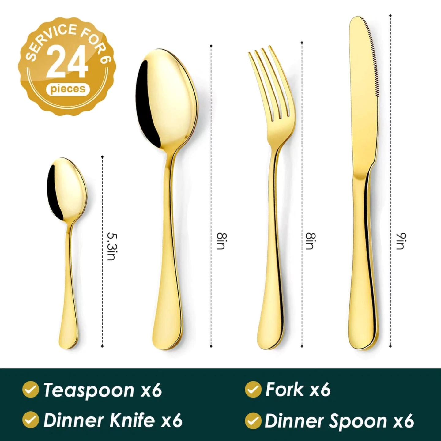 ORIGINAL 24-Piece Gold Stainless Steel Cutlery Set with Stand – Elegant Golden Spoon, Fork, and Knife Set for Dining, Kitchen, and Entertaining