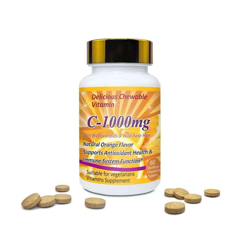 Natural Organic Ascorbic Acid Vegan Chewable Vitamin C Tablets Immune-boosting&antioxidant Tablets Vitamin C 1000mg Tablets for Skin Whitening Chewable Orange Flavor skin Whitening Tablets