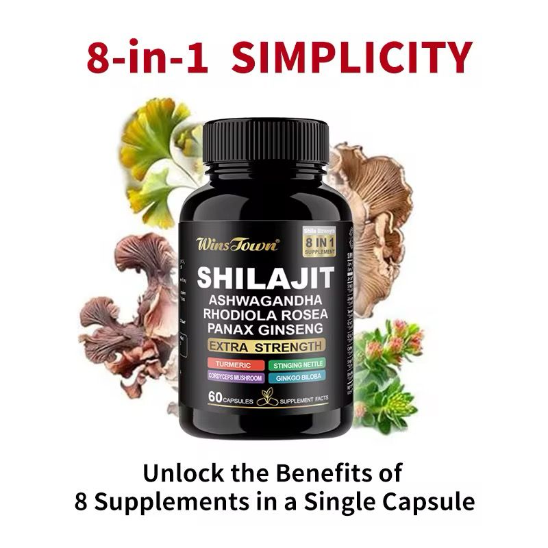SHILAJIT 8 IN 1 Supplements with Ashwagandha, Rhodiola Rosea and Panax ginseng For Extra Strength, Promote Brain Health, Boost Energy & Vitality, and Support Overall Health