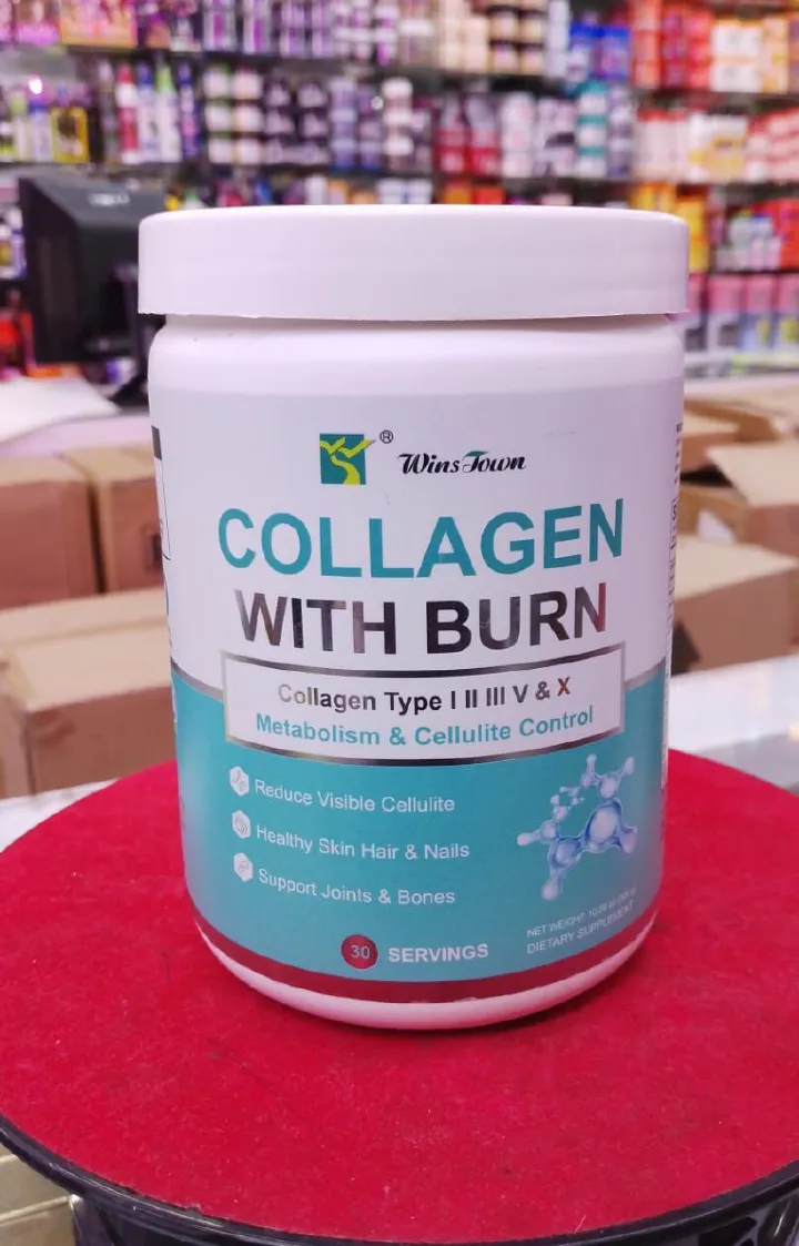 Winstown COLLAGEN WITH BURN metabolism cellulite control healthy skin hair nails joints bones Collagen powder burning. Each Serving Contains Types I, II, III, V And X Collagen Plus Hyaluronic
Acid