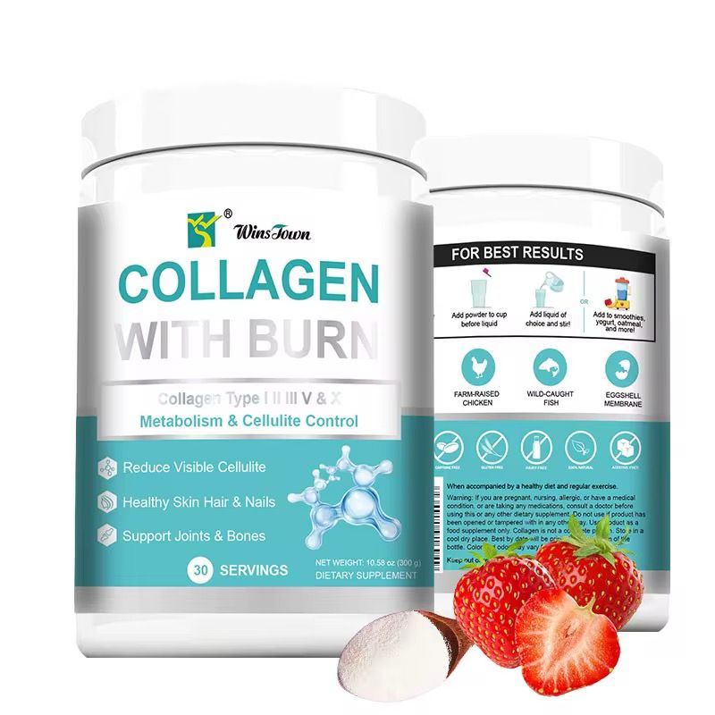Winstown COLLAGEN WITH BURN metabolism cellulite control healthy skin hair nails joints bones Collagen powder burning. Each Serving Contains Types I, II, III, V And X Collagen Plus Hyaluronic
Acid
