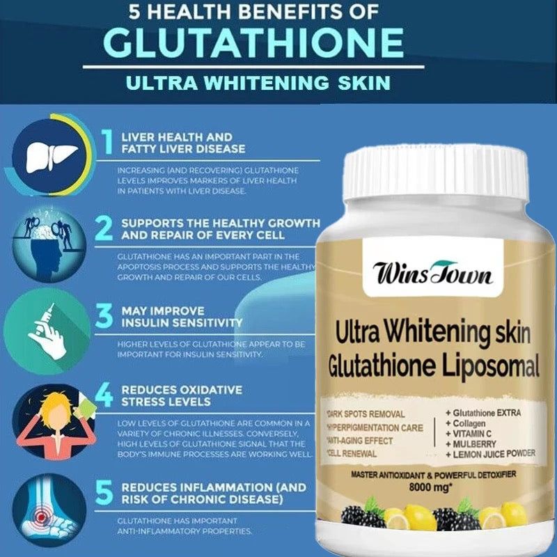 Ultra Whitening Skin Capsules with L-Glutathione (8000mg) | Dietary Supplement for Dark Spots, Hyperpigmentation, Anti-aging and Cell Renewal Skin Glutathione Liposomal With Vitamin C Soft Gels.