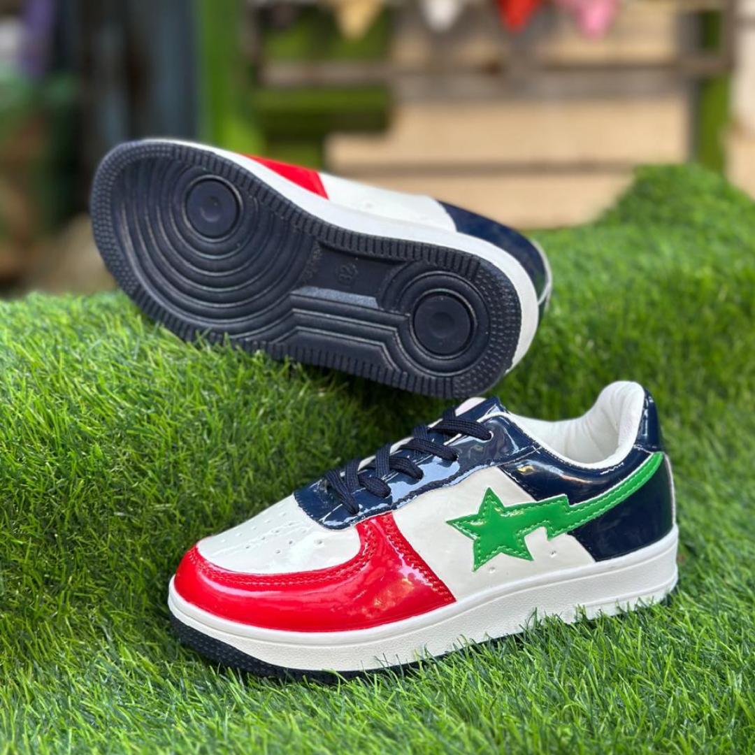KIDS BAPE STA SNEAKERS. UNISEX BEIGE, BLACK, GREY MULTICOLORED NOW IN STOCK. FASHION WEAR, ELEGANT SMART LOOK. CASUAL WEAR.