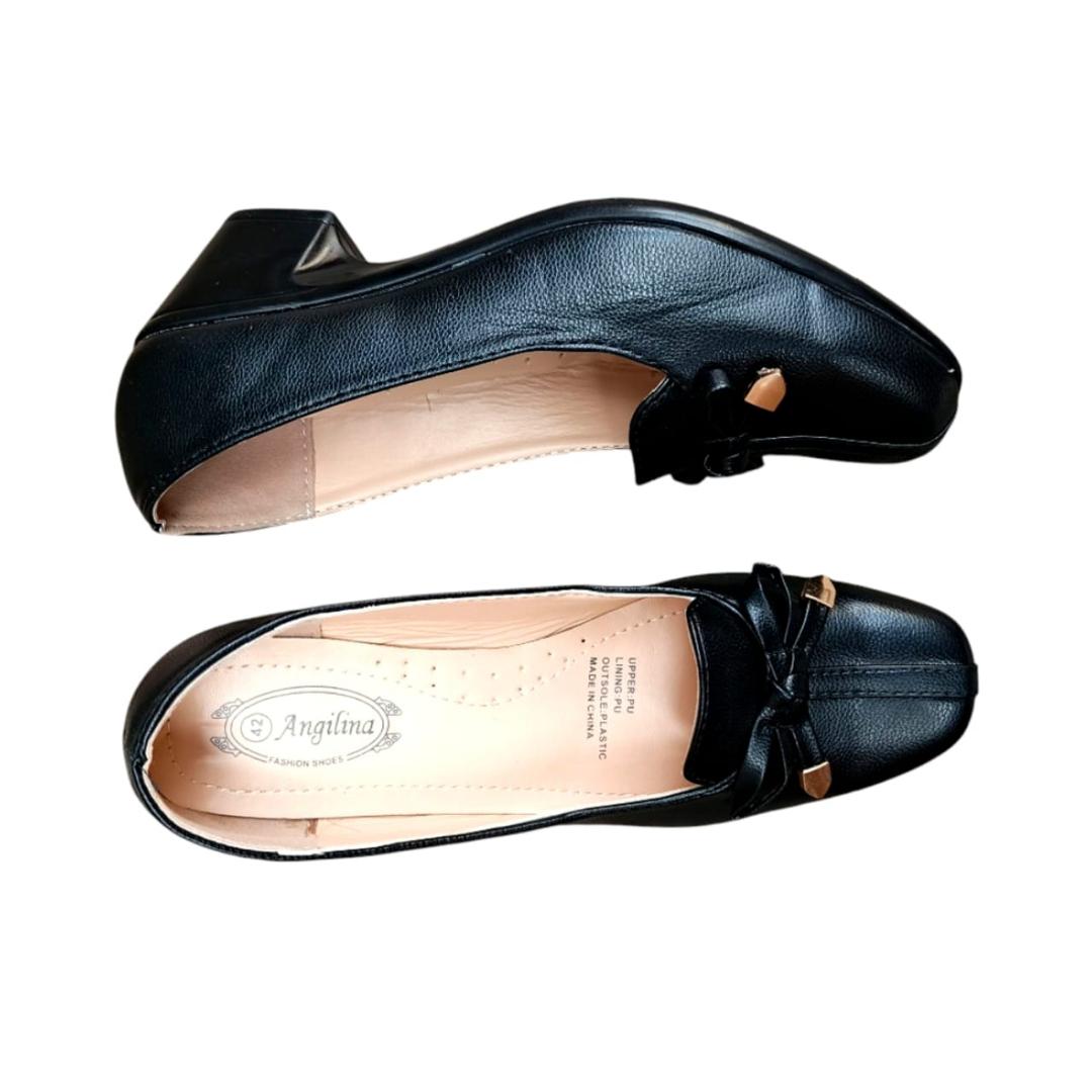 Women shoes high heel pumps. Party round Toe polyurethane leather. Classic Black official shoes for women.