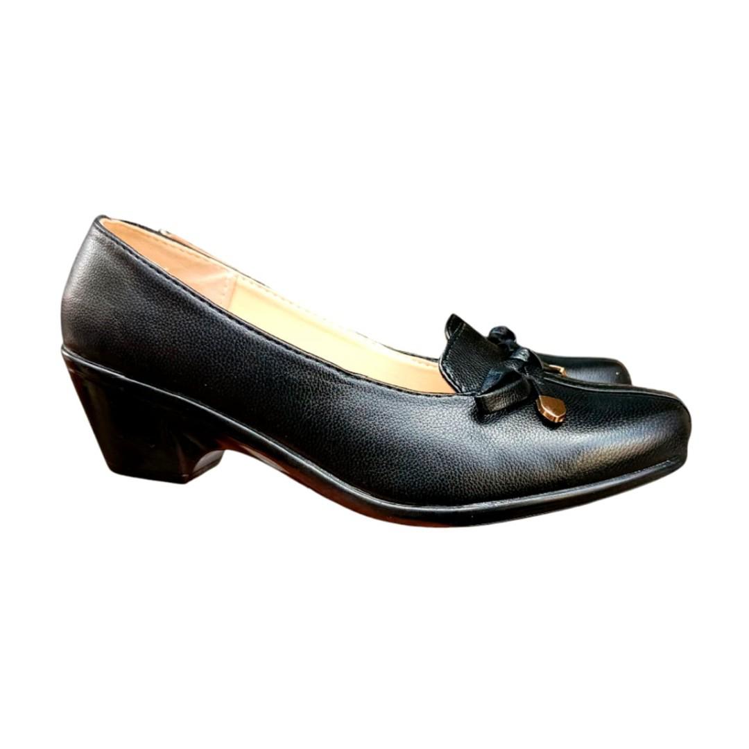 Women shoes high heel pumps. Party round Toe polyurethane leather. Classic Black official shoes for women.