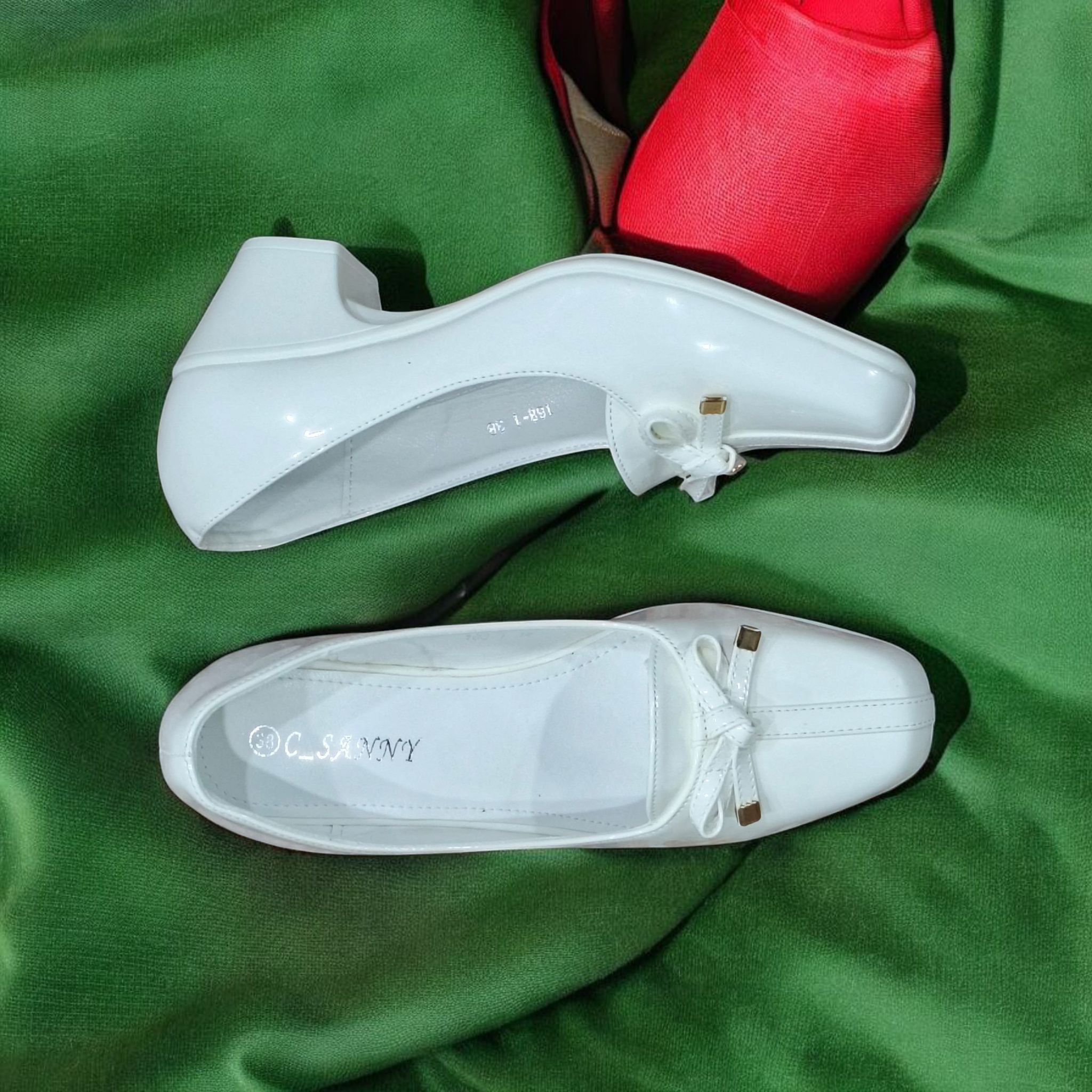 Women shoes high heel pumps. Party round Toe polyurethane leather. Classic all White official shoes for women.