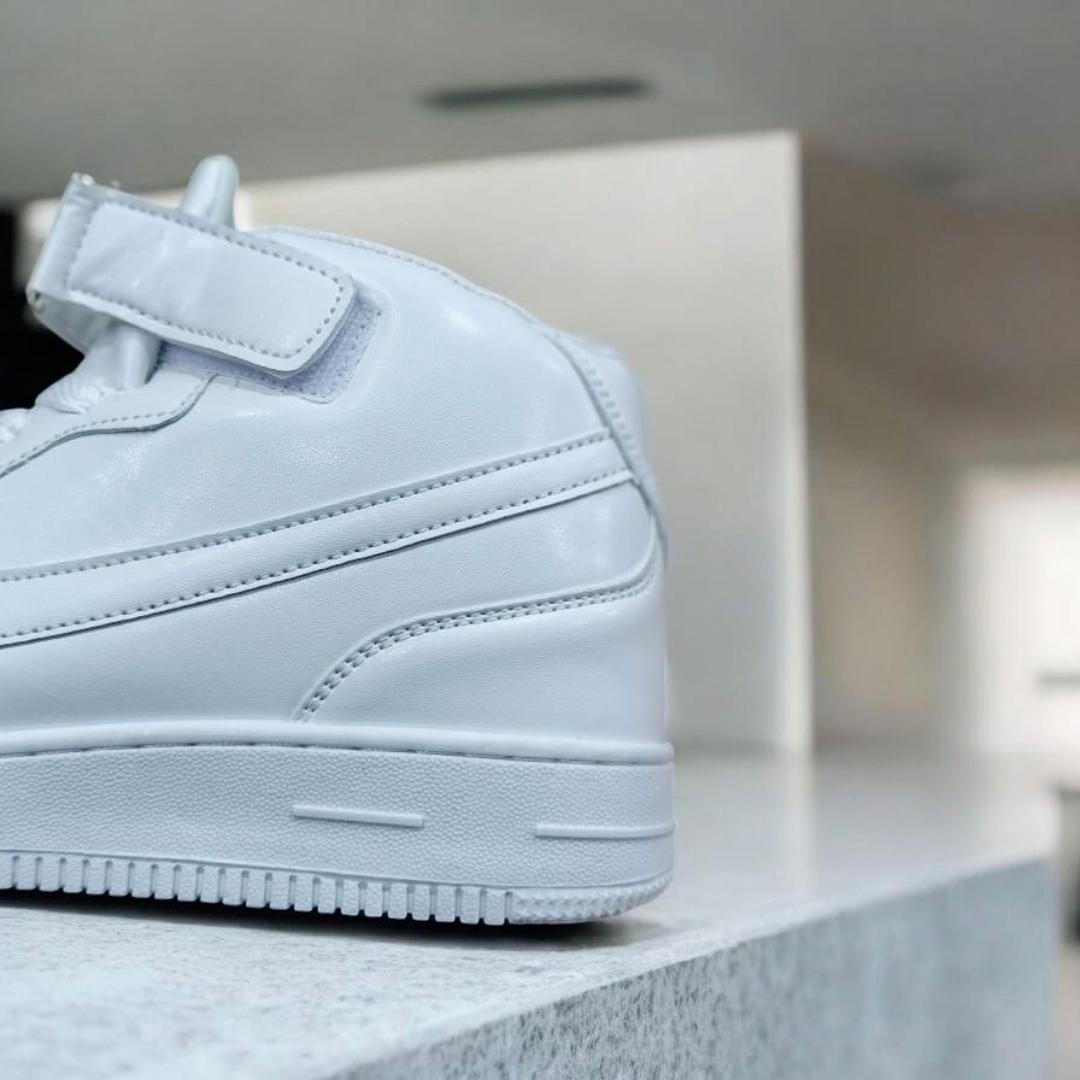 White High Top Sneakers. Velcro Strap High Top Sneakers. Unisex White High Top Sports Shoes. Classic White High-Top Sneakers with Adjustable Strap - Versatile Athletic Footwear for Everyday Style