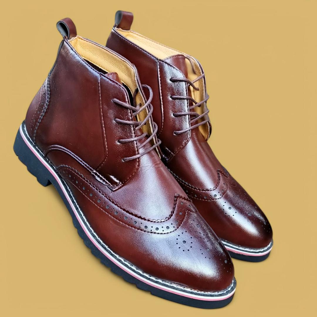 ZOTA Men elegant boots. PU leather Oxford design. official boots Dark Brown. Classy and fashionable official boots.
