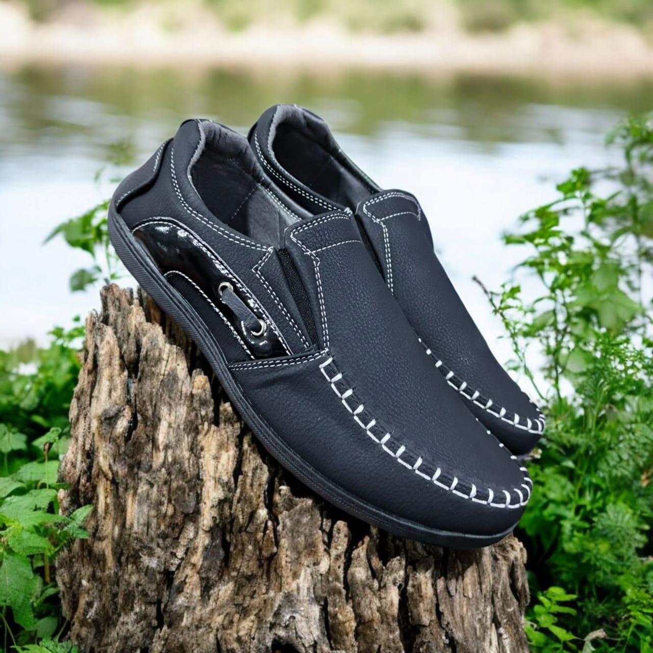 Men's Casual  Faux Leather Loafers. Slip-on black moccasins. Mens driving shoes. Comfortable fashion mens loafers. Affordable, versatile, everyday mens loafers.