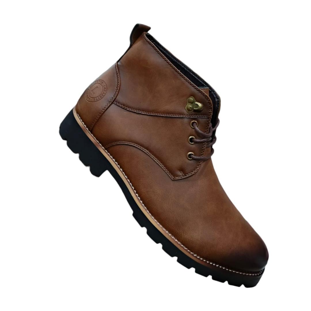 Lacazette Fashion Men's Brown Leather Casual Boots. Men's Tan Brown Mid-Top Leather Boots, Lace-Up Ankle Boots for Men. Versatile Brown Leather Boots for Everyday Wear.