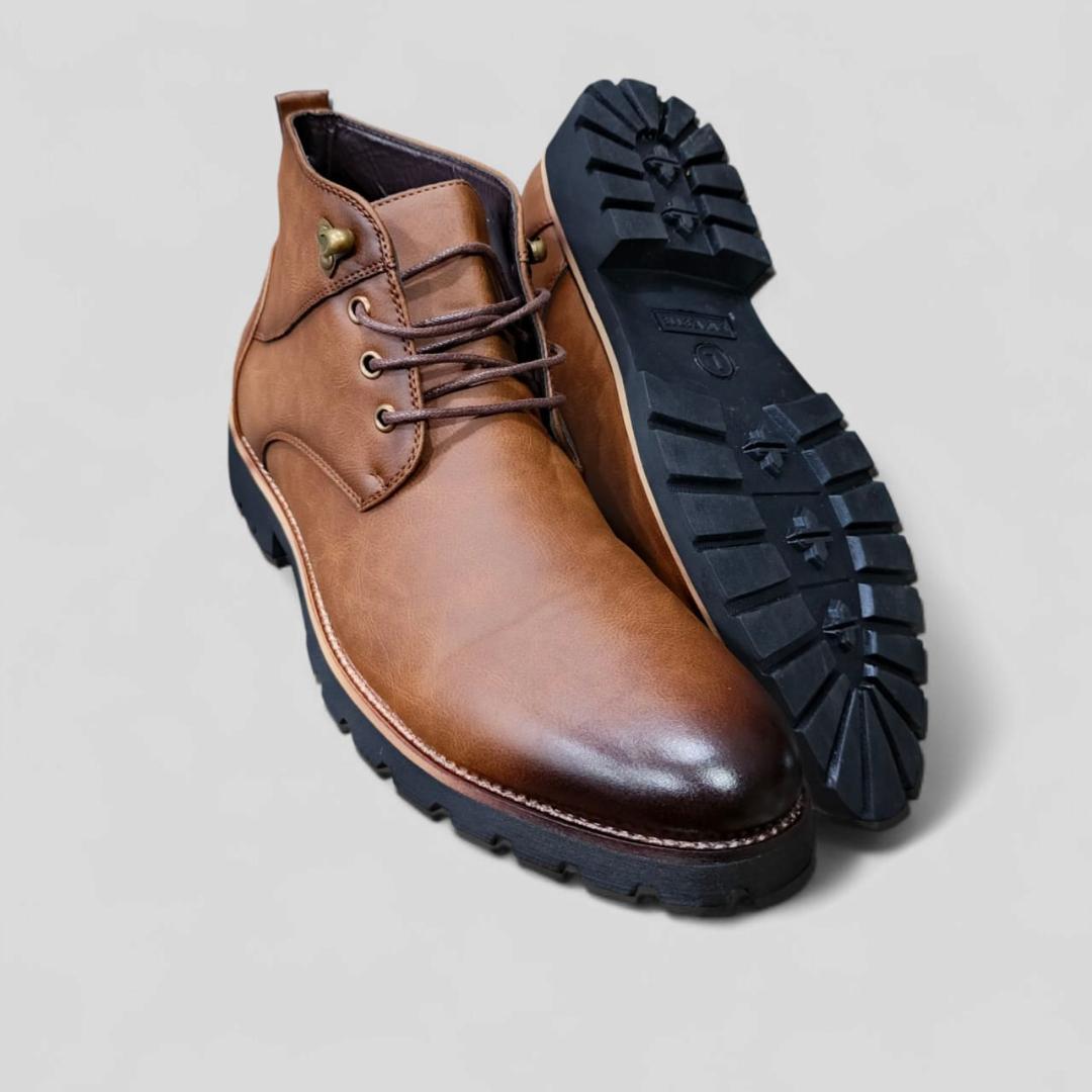 Lacazette Fashion Men's Brown Leather Casual Boots. Men's Tan Brown Mid-Top Leather Boots, Lace-Up Ankle Boots for Men. Versatile Brown Leather Boots for Everyday Wear.