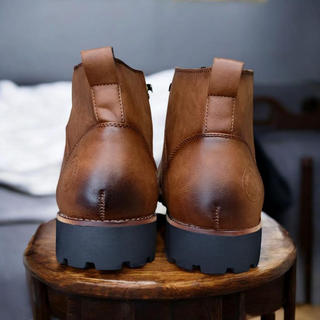 Lacazette Fashion Men's Brown Leather Casual Boots. Men's Tan Brown Mid-Top Leather Boots, Lace-Up Ankle Boots for Men. Versatile Brown Leather Boots for Everyday Wear.