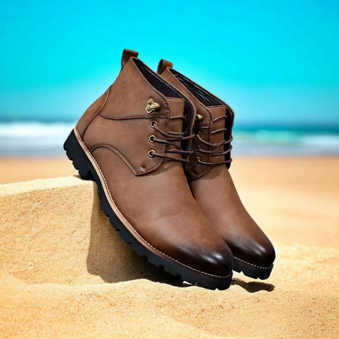 Lacazette Fashion Men's Brown Leather Casual Boots. Men's Tan Brown Mid-Top Leather Boots, Lace-Up Ankle Boots for Men. Versatile Brown Leather Boots for Everyday Wear.