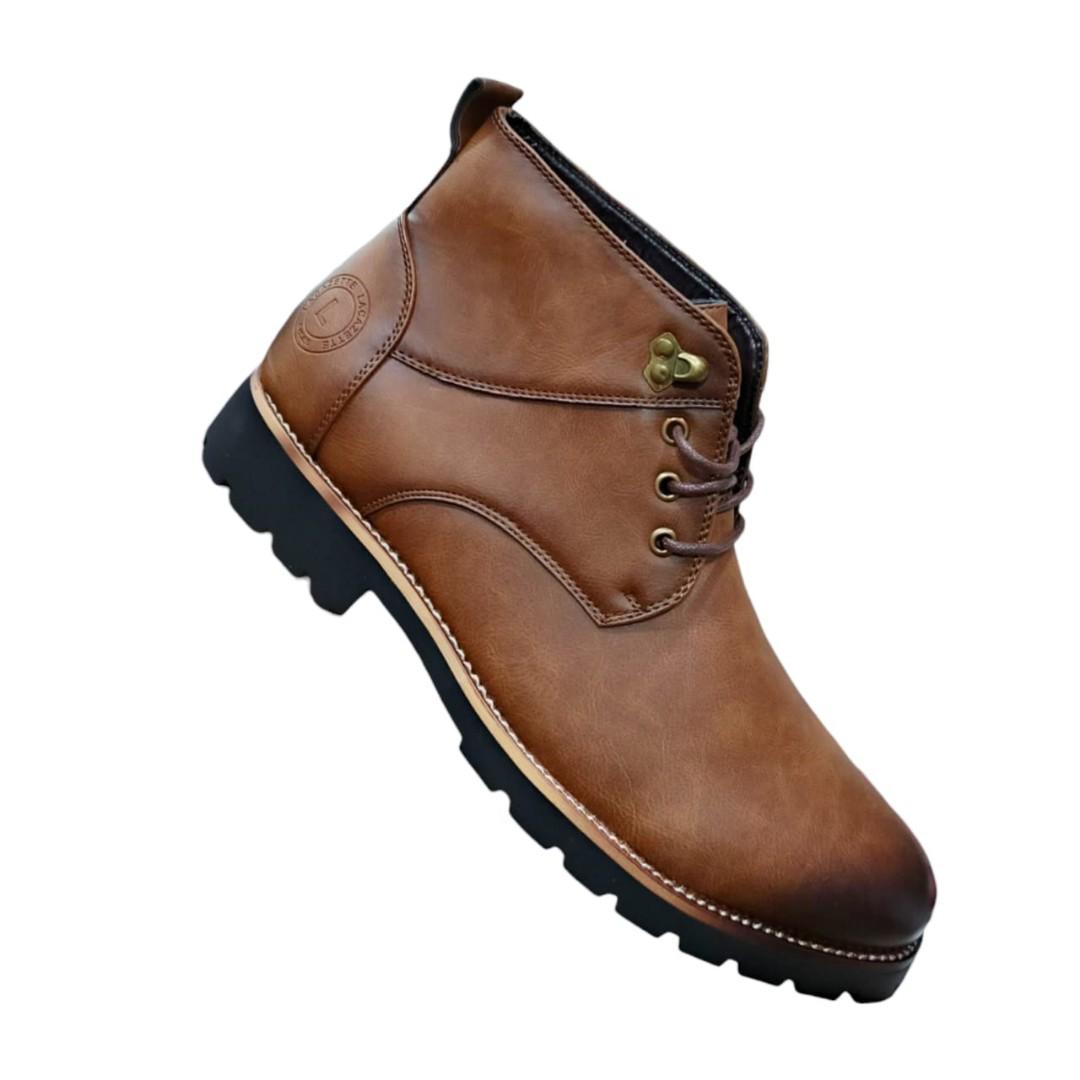 Lacazette Fashion Men's Grey Leather Casual Boots. Men's Grey Mid-Top Leather Boots, Lace-Up Ankle Boots for Men. Versatile Grey Leather Boots for Everyday Wear.