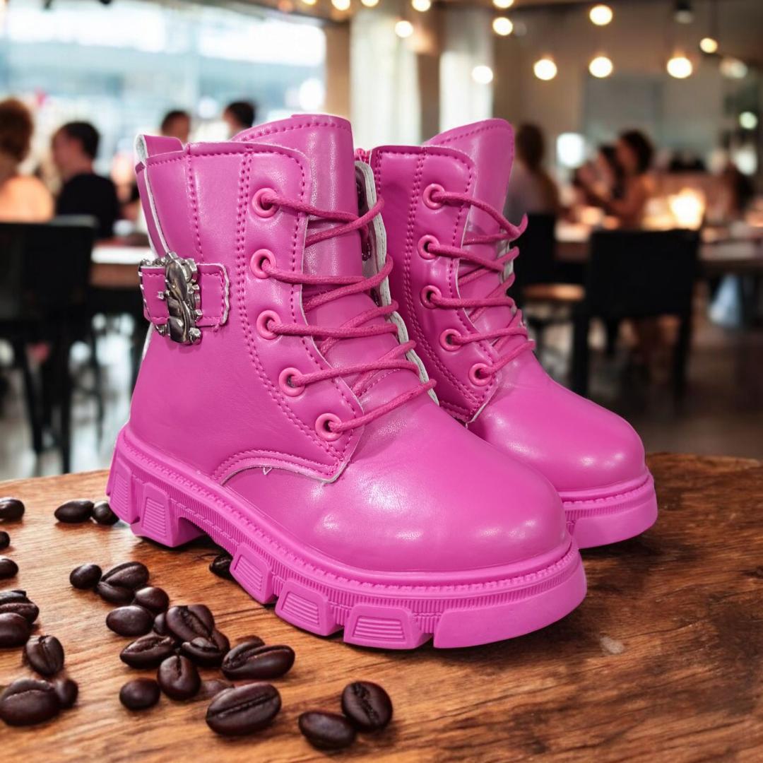 Children's Fashion Ankle Boots in Light Pink, grey, beige, peach, black and White. Toddler Girl's Lug Sole Boots with Buckle. Kids' Lace-up Boots with Rhinestone Buckle. Stylish multicolored  Boots.