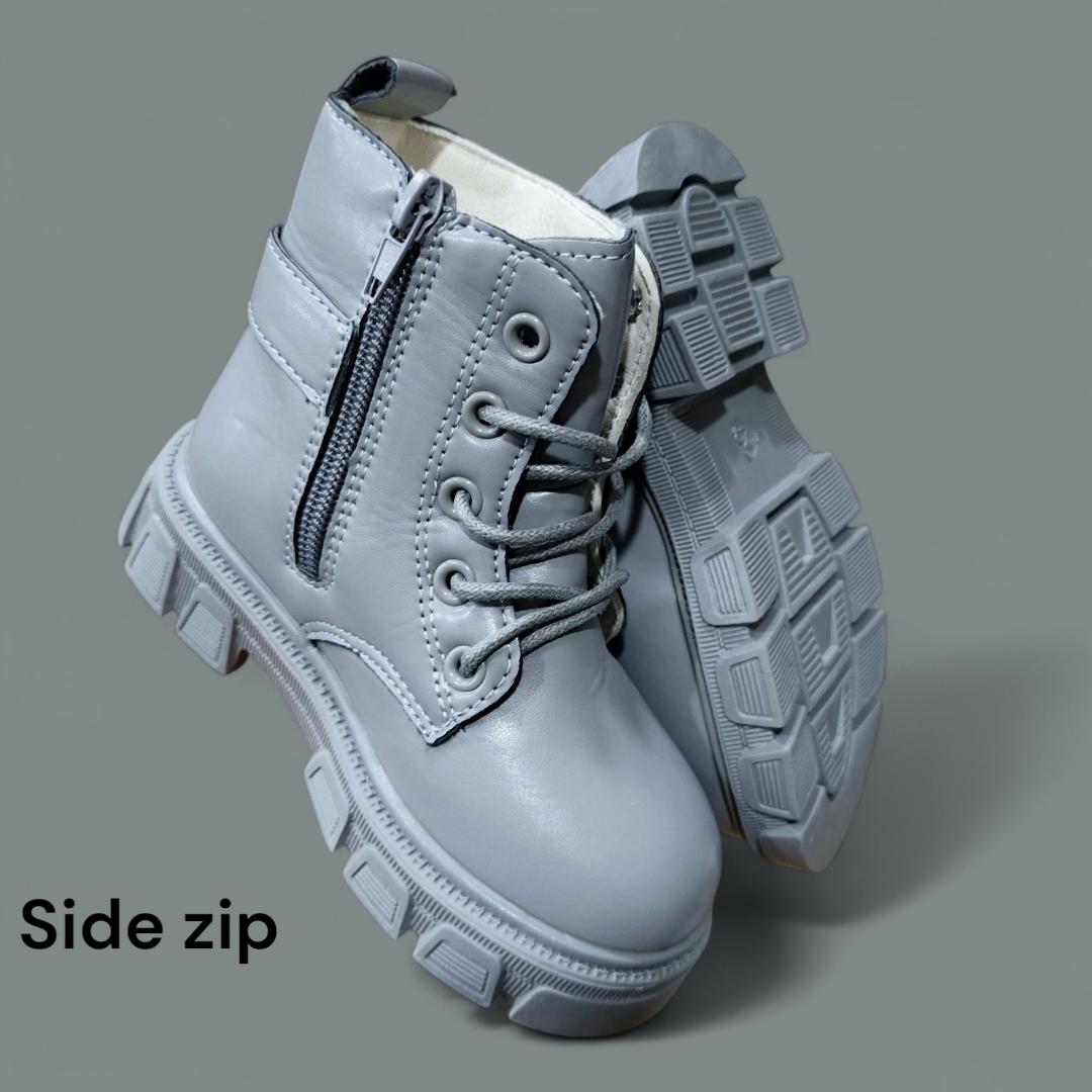 Children's Fashion Ankle Boots in Light Pink, grey, beige, peach, black and White. Toddler Girl's Lug Sole Boots with Buckle. Kids' Lace-up Boots with Rhinestone Buckle. Stylish multicolored  Boots.