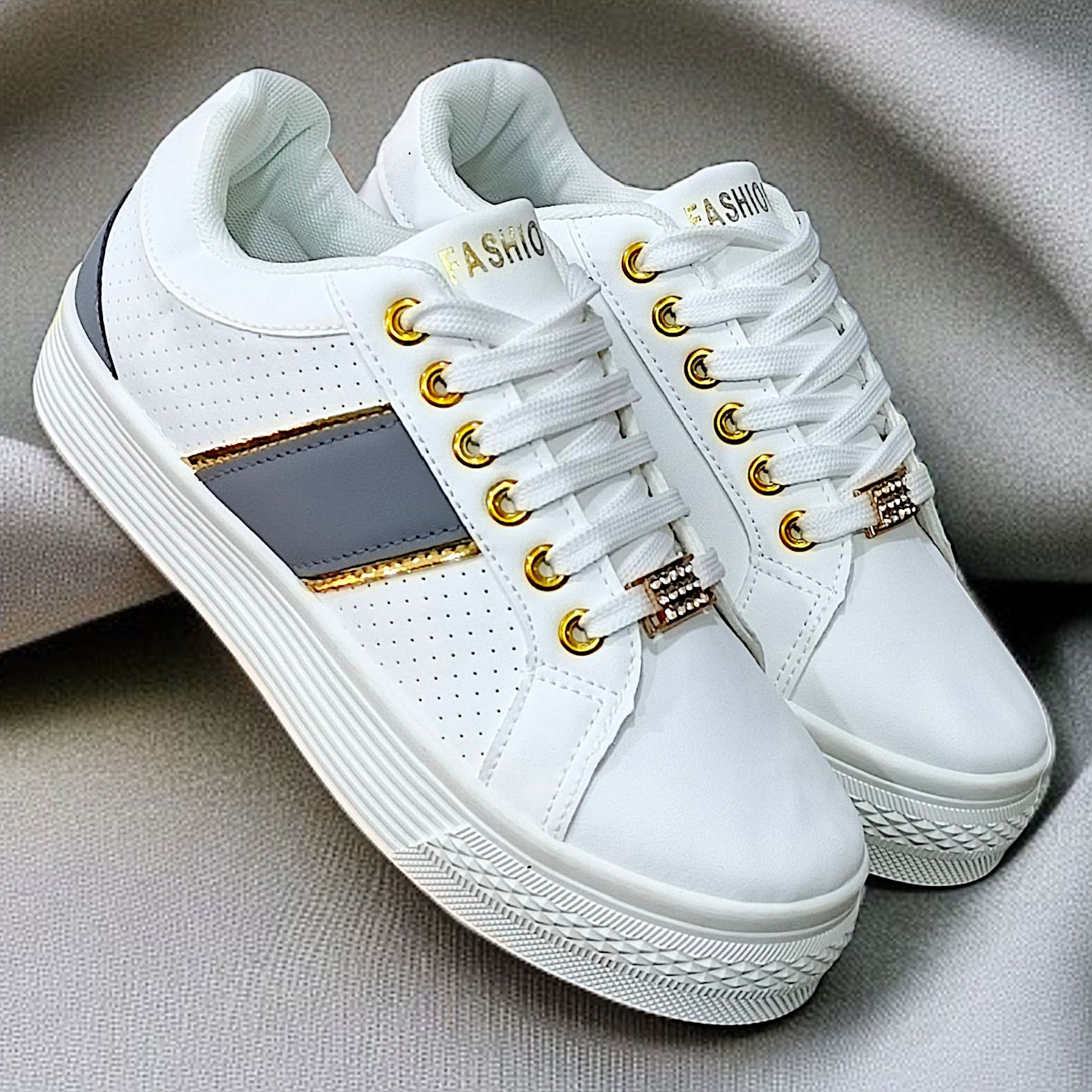 Stylish casual sneakers for ladies. Fashionable blue, white and black sneakers. Comfortable platform, trendy Lace-up sneakers, versatile, modern casual shoes, urban style everyday sneakers.