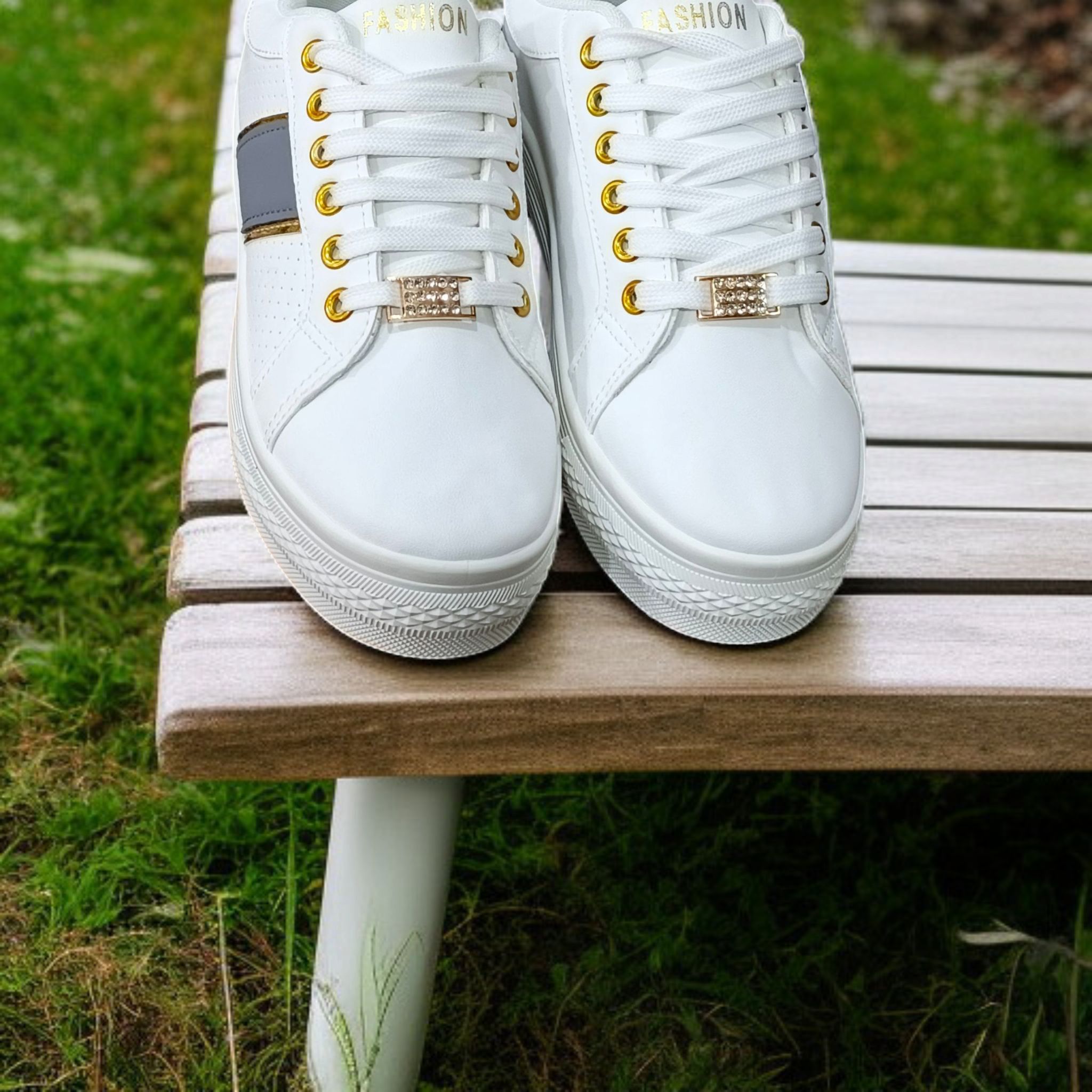 Stylish casual sneakers for ladies. Fashionable blue, white and black sneakers. Comfortable platform, trendy Lace-up sneakers, versatile, modern casual shoes, urban style everyday sneakers.