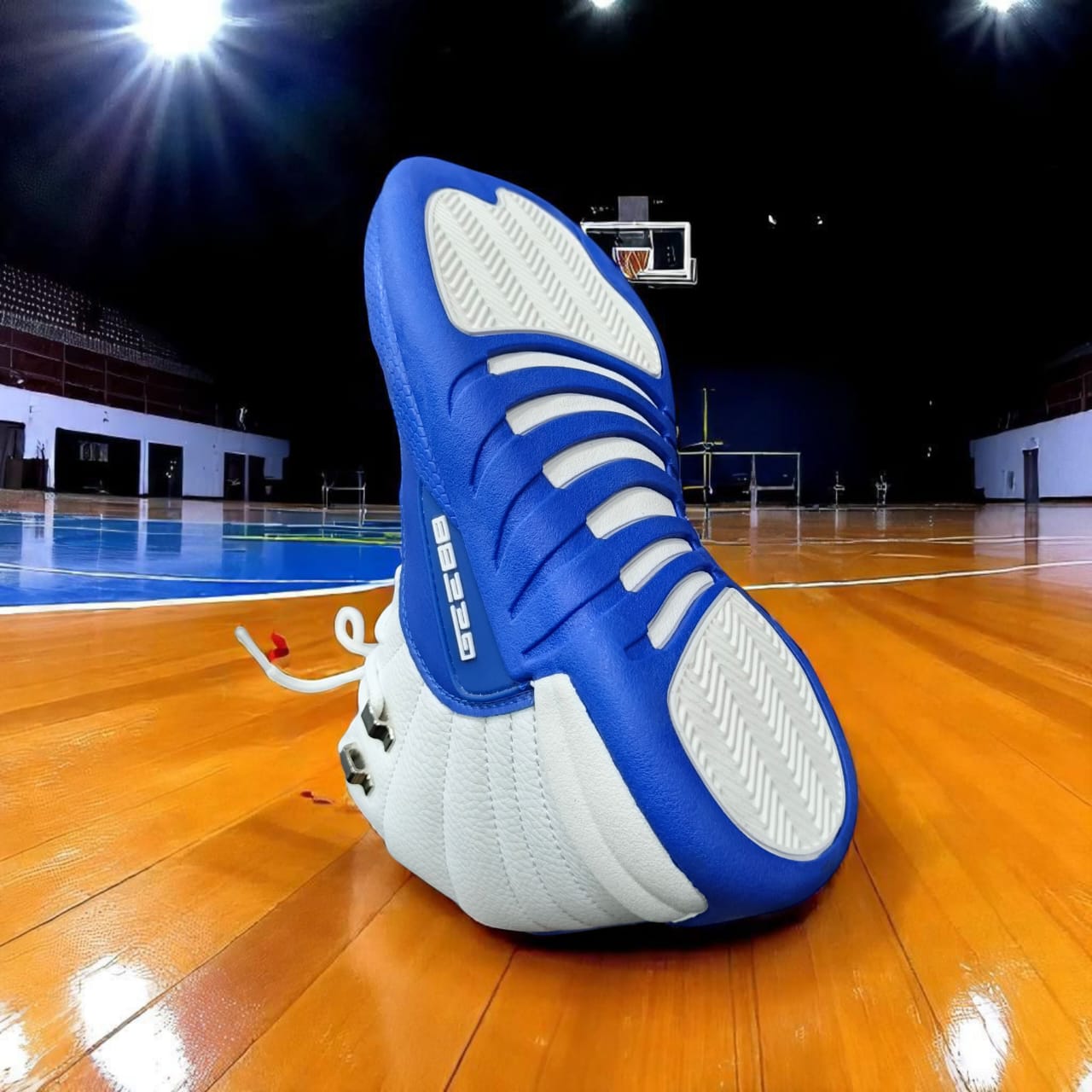 Classic High-top black , red, blue and white Basketball sneakers. Two-Tone Retro leather court sneakers. Monochrome Basketball sneakers with metallic accent. Timeless swagger, Bold streetwear. The com