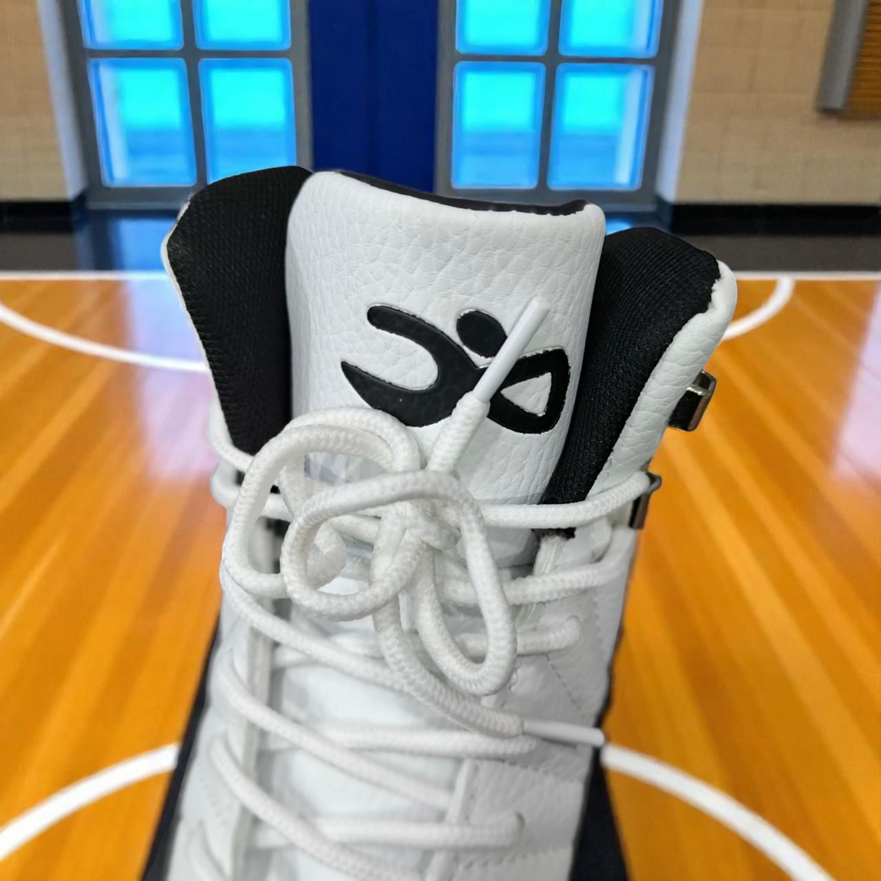 Classic High-top black , red, blue and white Basketball sneakers. Two-Tone Retro leather court sneakers. Monochrome Basketball sneakers with metallic accent. Timeless swagger, Bold streetwear. The com