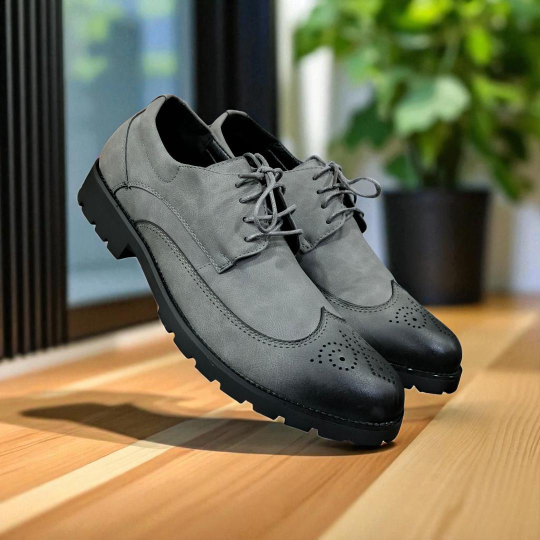 Men's Classic Brogue Oxford Shoes, Grey Leather Elegance. From Boardroom to Boulevard, All Terrain Leather Brogues. Timeless Steps, Your Everyday Smart Casual and official Companion shoes.