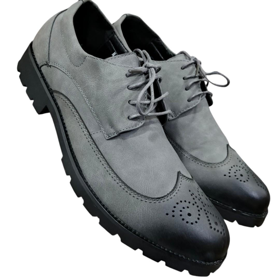 Men's Classic Brogue Oxford Shoes, Grey Leather Elegance. From Boardroom to Boulevard, All Terrain Leather Brogues. Timeless Steps, Your Everyday Smart Casual and official Companion shoes.