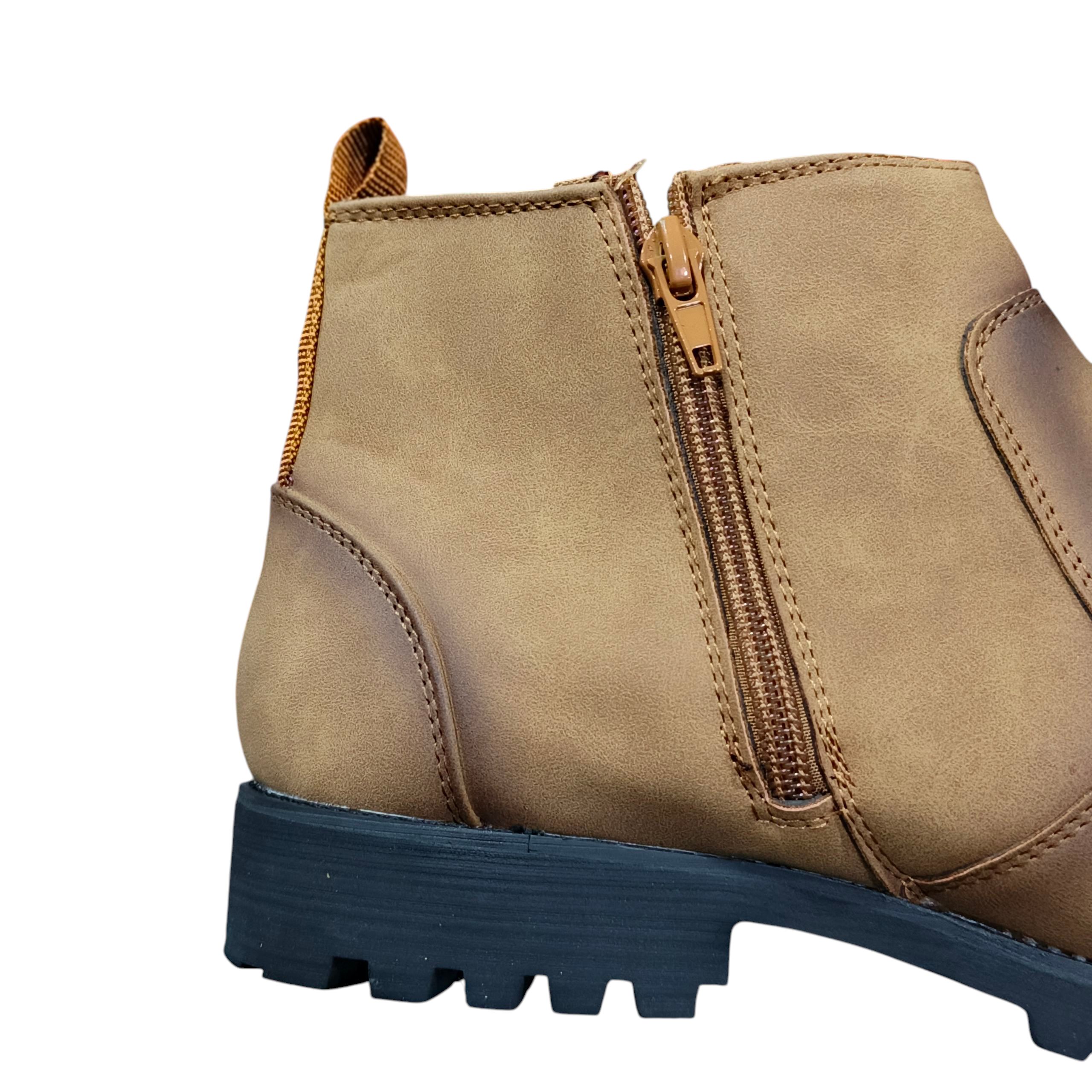 Men’s Premium Tan Chelsea Boots with Side Zipper & Buckle. Stylish Leather Ankle Boots for Men. Slip-On Style with Buckle, durable Urban style. Everyday Tan Chelsea Boots for Men.