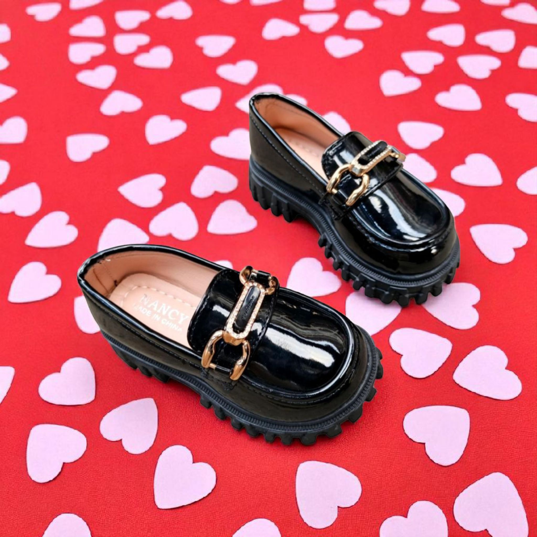 Chunky Girls' Buckle loafers. Stylish, trendy and fashion girls slip-ons. Versatile loafers for dresses, school or play. Trendy platform loafers for young fashionistas.