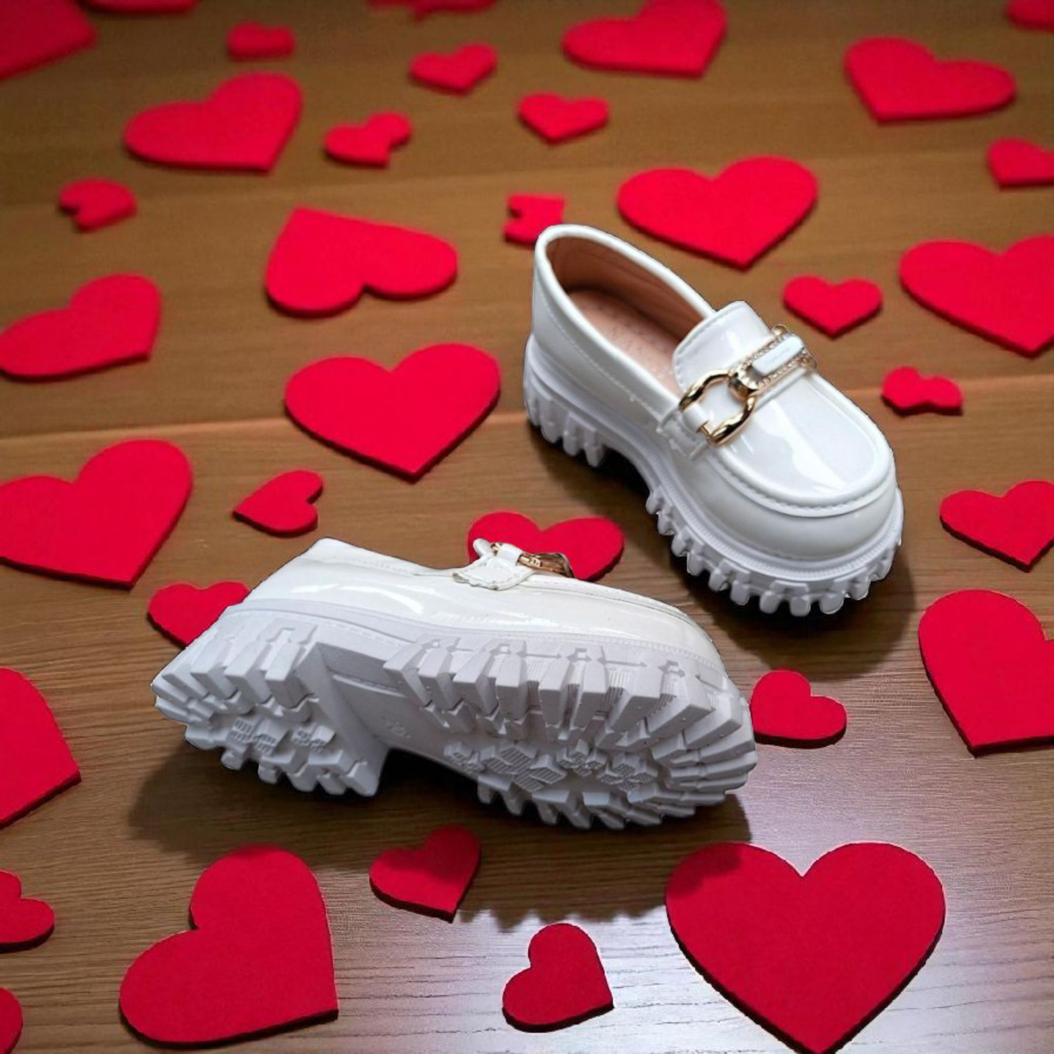 Chunky Girls' Buckle loafers. Stylish, trendy and fashion girls slip-ons. Versatile loafers for dresses, school or play. Trendy platform loafers for young fashionistas.