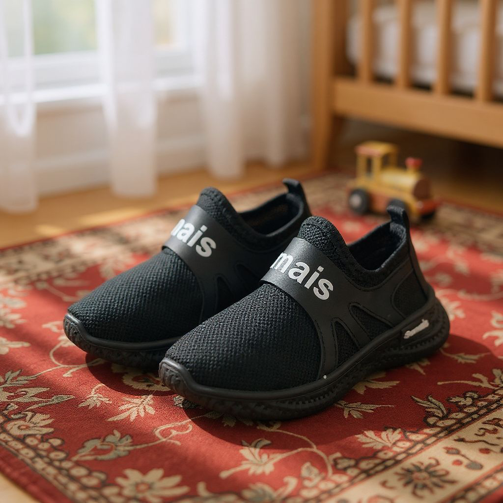 Kids Ultra-comfort black Slip-on sneakers. Easy wear mesh casual shoes. Lightweight and breathable kid's sport shoes. Stretchy straps No-tie design. All-day play, Todler/kids shoes. Perfect for school