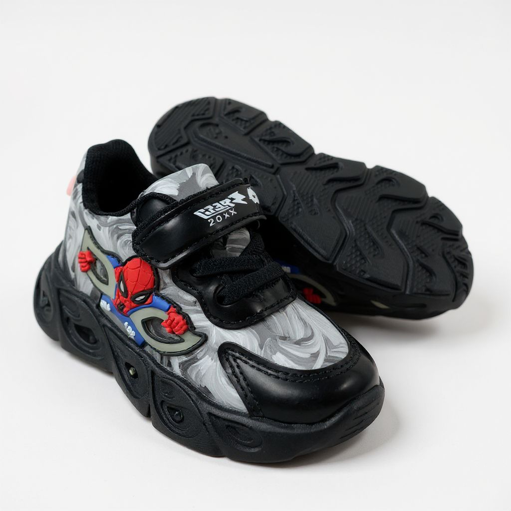 Spider-Sense Speedsters. Web-Slinging Wonder Kicks. Black and white Marvel Swirl Sneakers, Cosmic spider-Stardust Shoes. Little Hero Galaxy Runners. Adventure-Ready Marble Runners. Black Kicks.