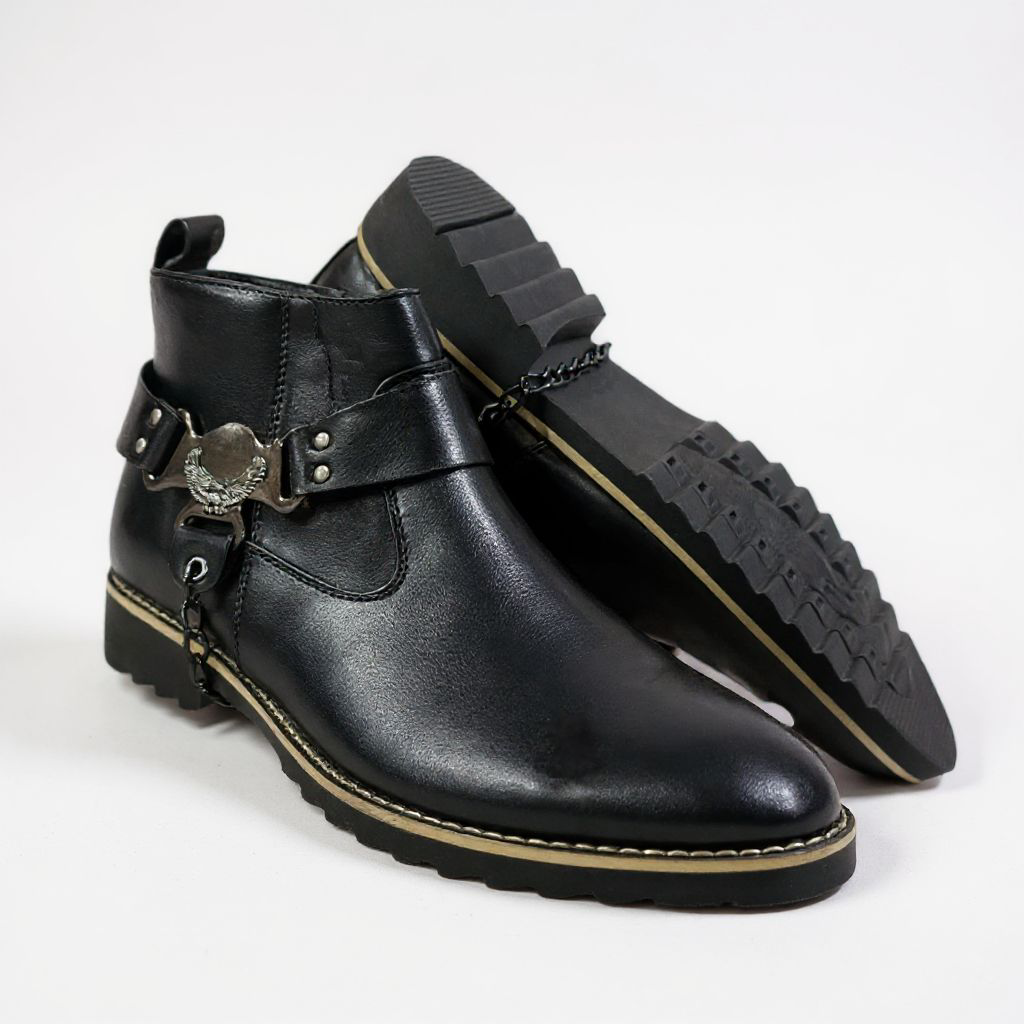 Threaded Boots Best price for Premium Black Leather Ankle Boots for Men. Men's Durable ...