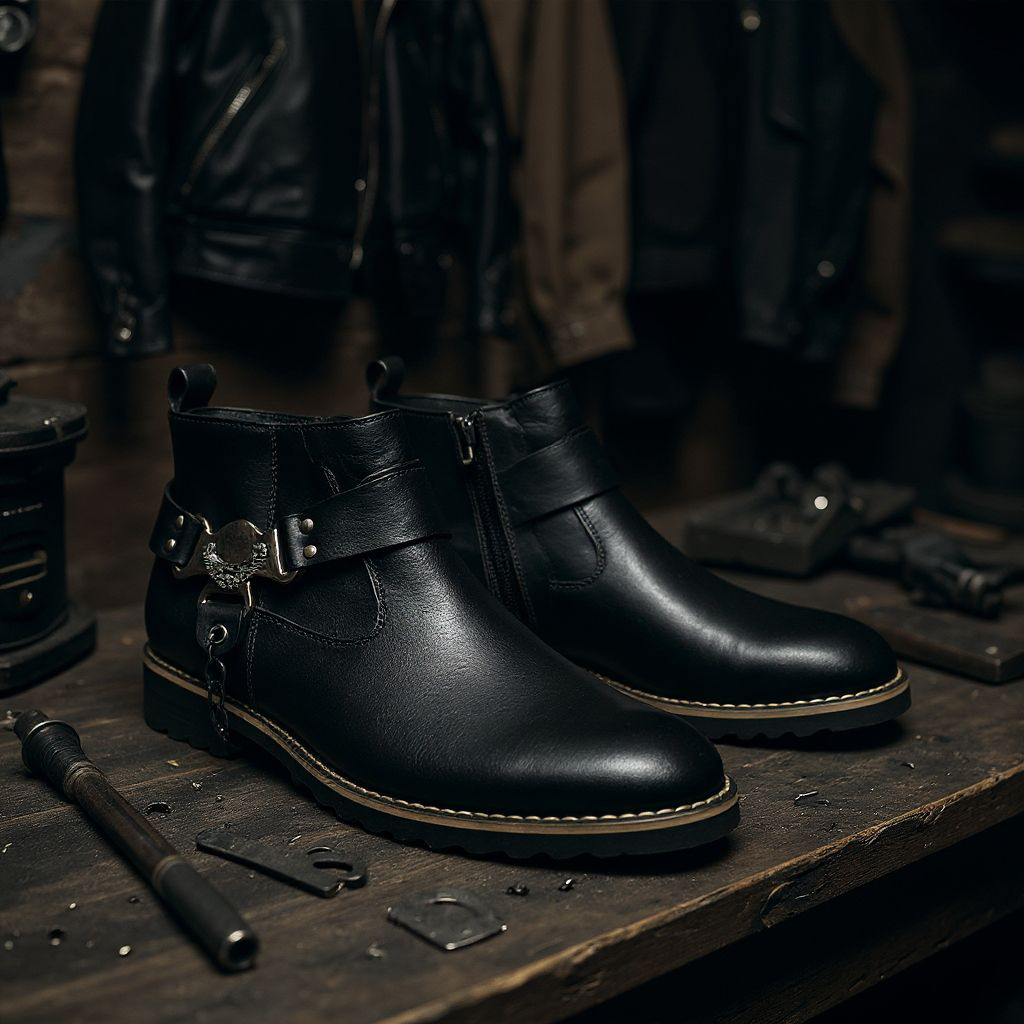 Threaded Boots Best price for Premium Black Leather Ankle Boots for Men. Men's Durable ...