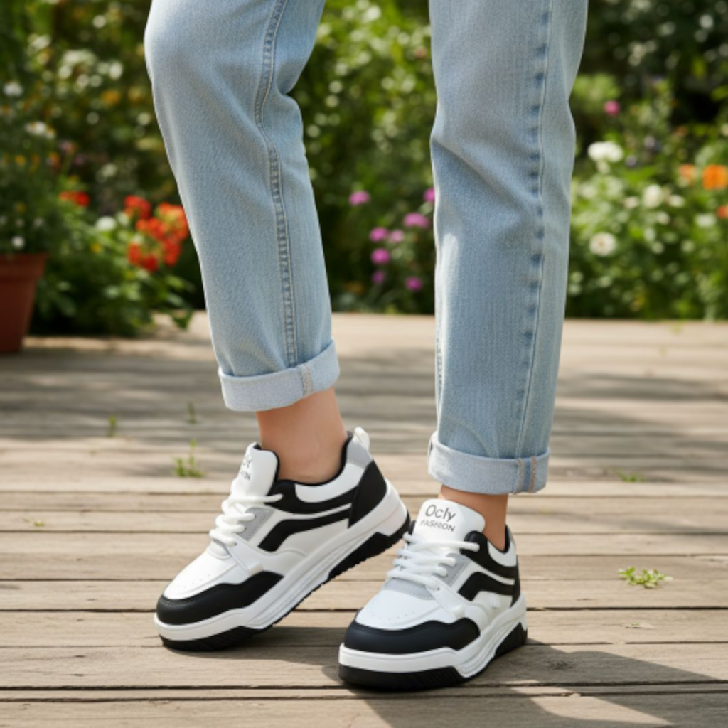 Kids' Classic Black & White Fashion Sneakers, Lightweight High-Top Trainers. Stylish Oclo Fashion Sport Shoes for Boys & Girls.  Comfortable & Durable;  Junior Court Style Sneakers ,Easy-Wear Lace-Up