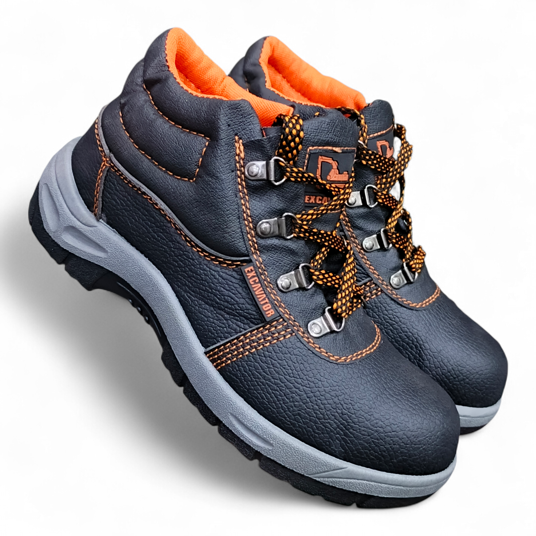 Excavator Series, Heavy-Duty Steel Toe Safety Boots - Slip-Resistant, Breathable Mesh Lining, and Industrial Latent Leather. Reinforced Safety Toe.
