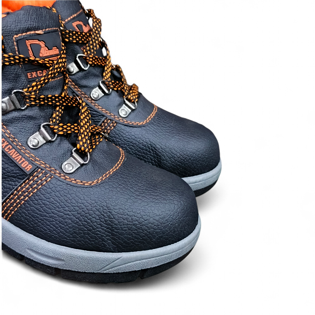 Excavator Series, Heavy-Duty Steel Toe Safety Boots - Slip-Resistant, Breathable Mesh Lining, and Industrial Latent Leather. Reinforced Safety Toe.