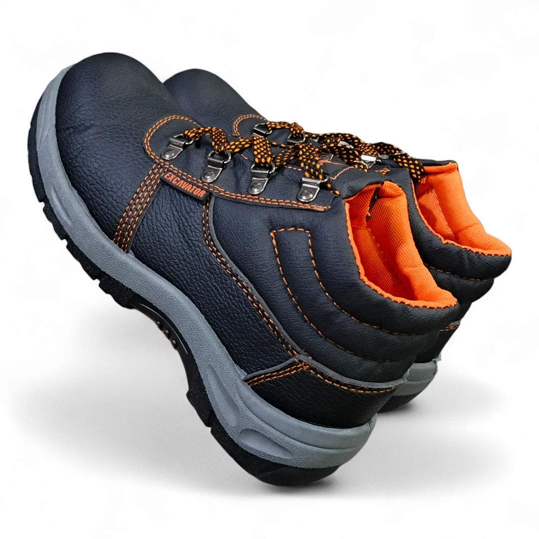 Excavator Series, Heavy-Duty Steel Toe Safety Boots - Slip-Resistant, Breathable Mesh Lining, and Industrial Latent Leather. Reinforced Safety Toe.